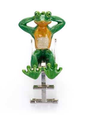 Keren Kopal Grüner Frosch beim Training auf der Bank Schmuckkästchen