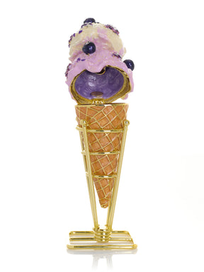 Summer Special Wild Blueberry Cream Ice Cream Cone Trinket Box