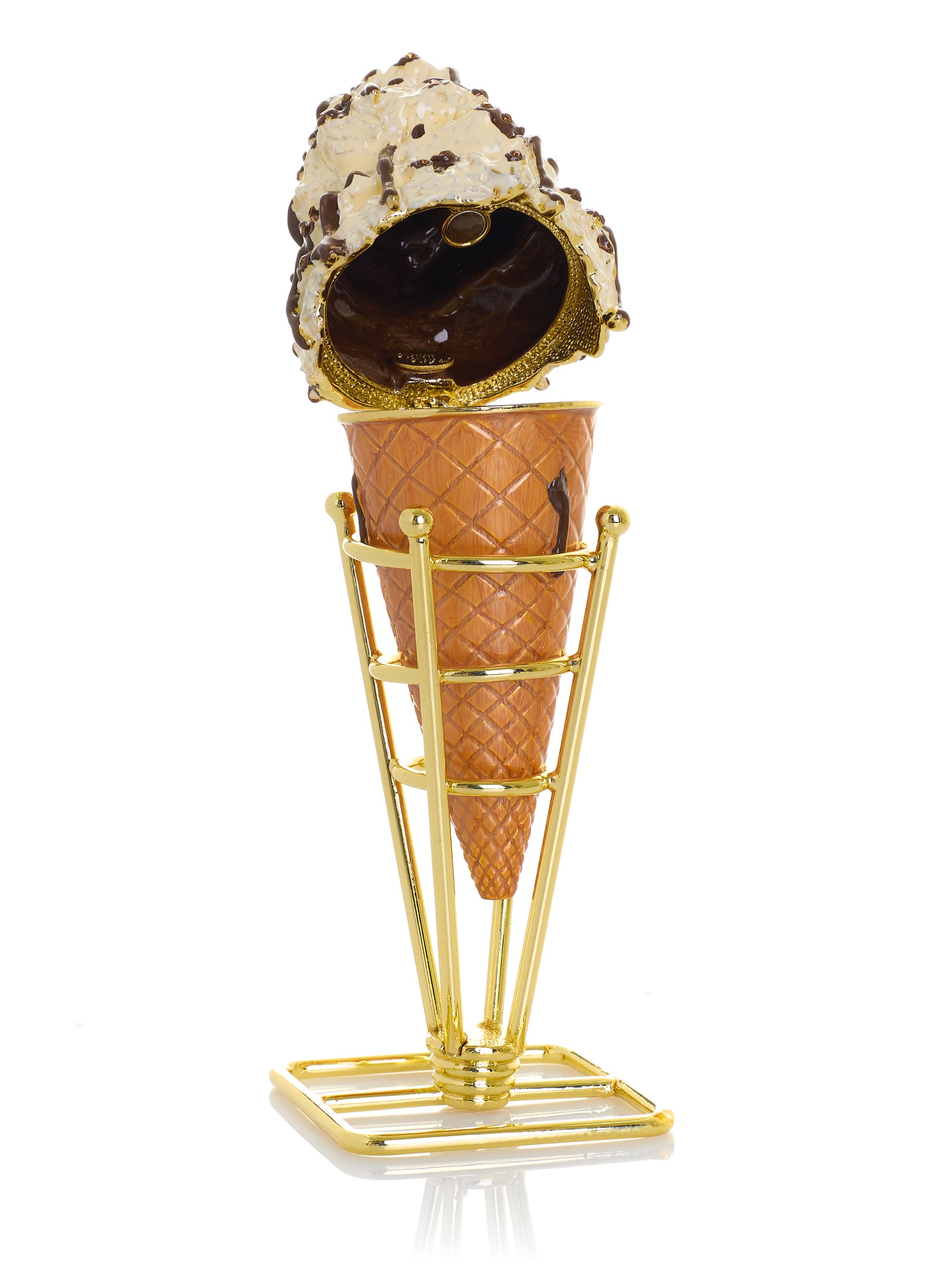 Cookies & Cream Eistüte mit geschmolzenem dunklem Schokoladenfudge-Drizzle Schmuckkästchen