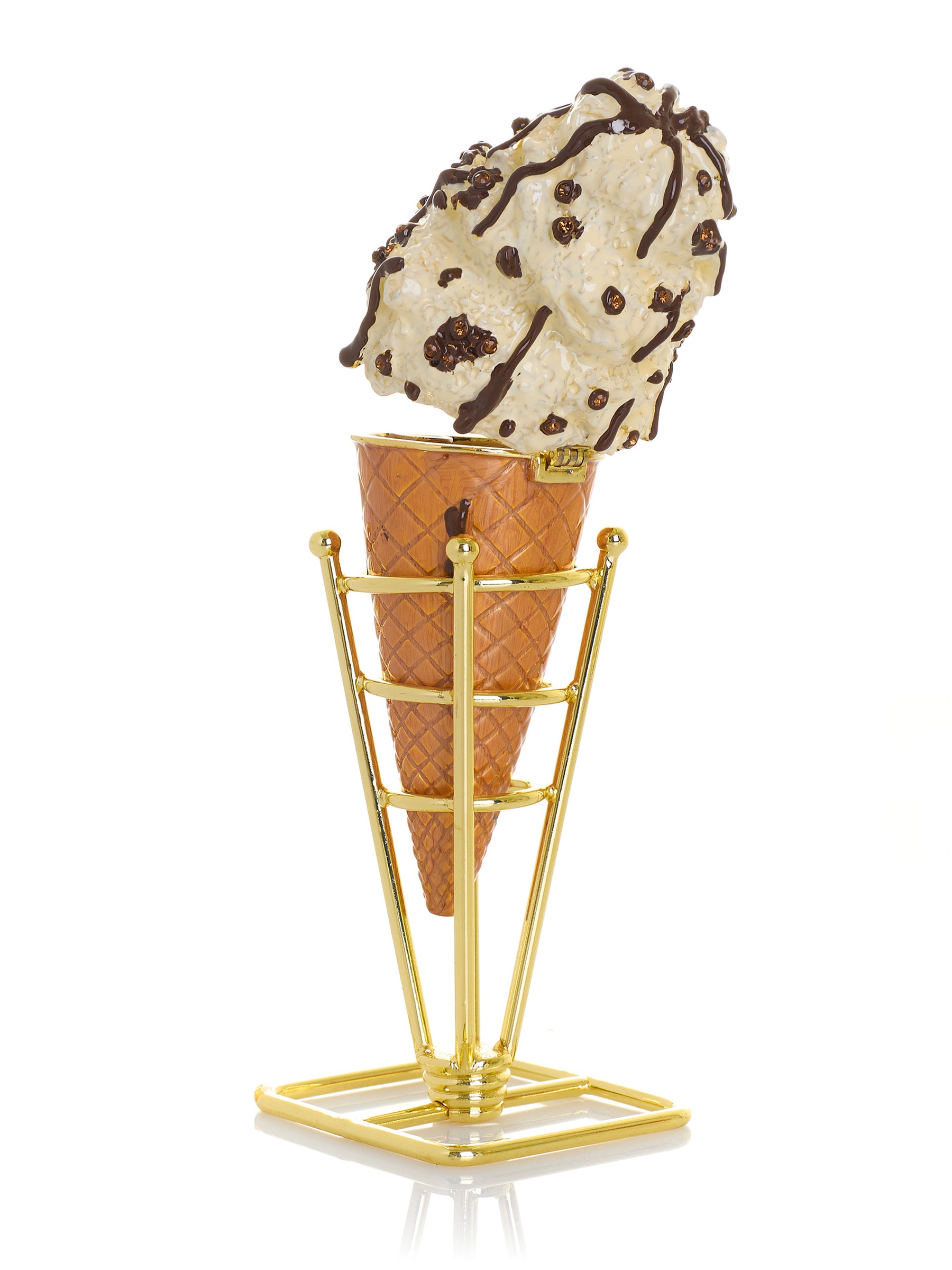 Cookies & Cream Eistüte mit geschmolzenem dunklem Schokoladenfudge-Drizzle Schmuckkästchen