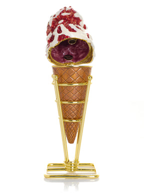 Strawberry Cream & Vanilla Swirl Ice Cream Cone Trinket Box