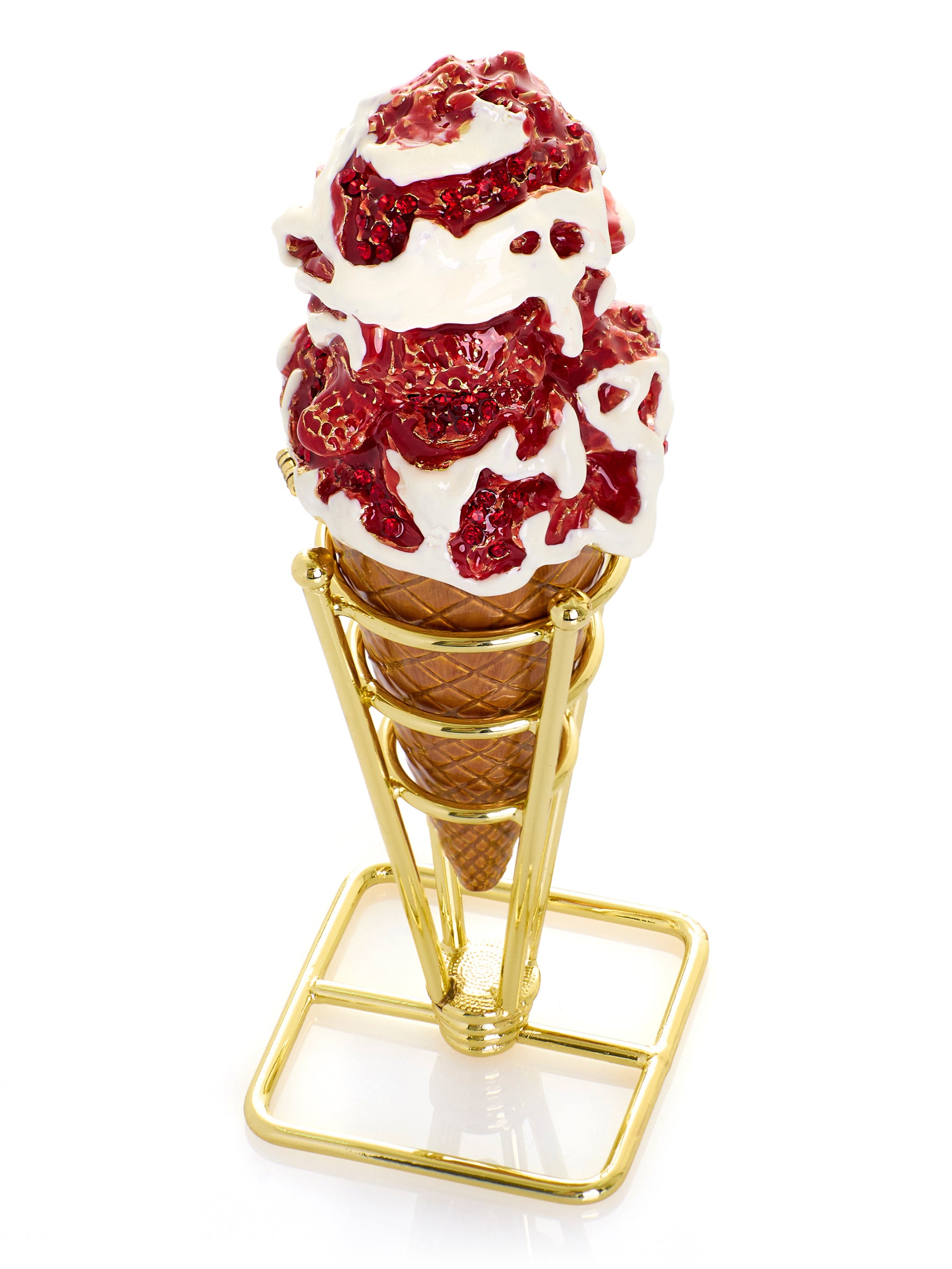 Strawberry Cream & Vanilla Swirl Ice Cream Cone Trinket Box