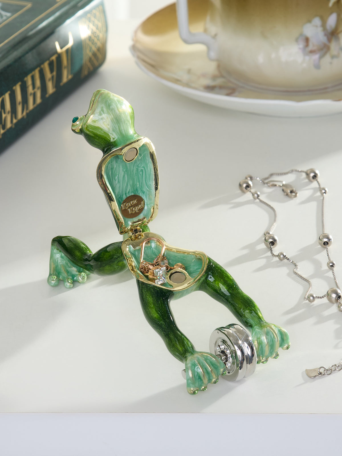 Keren Kopal Frog Exercising with Ab Roller Trinket Box