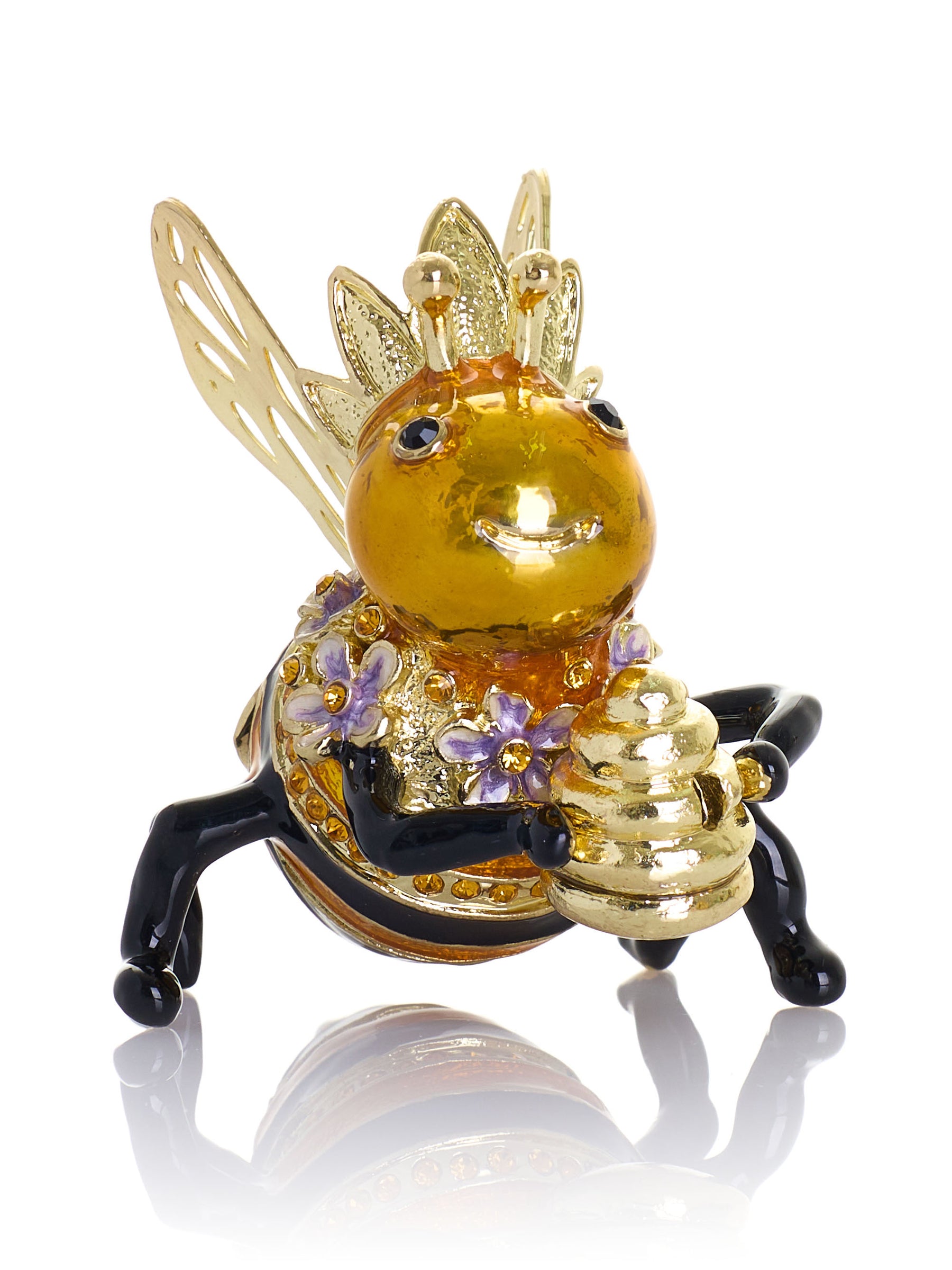Queen Bee Holding a Beehive Trinket Box