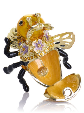 Queen Bee Holding a Beehive Trinket Box