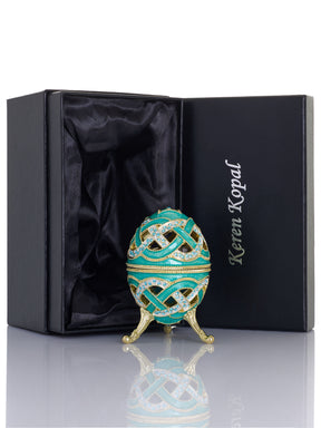 Turquoise Woven Lattice Egg Musical Trinket Box - Swan Lake by Tchaikovsky