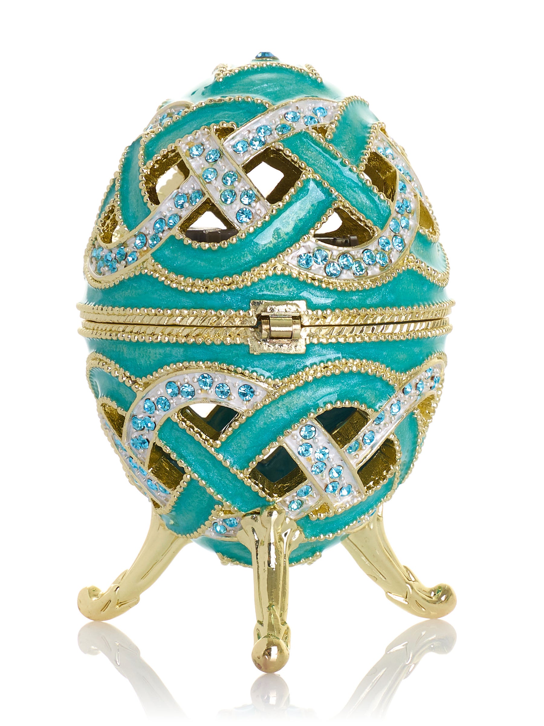 Turquoise Woven Lattice Egg Musical Trinket Box - Swan Lake by Tchaikovsky