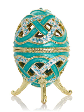 Turquoise Woven Lattice Egg Musical Trinket Box - Swan Lake by Tchaikovsky