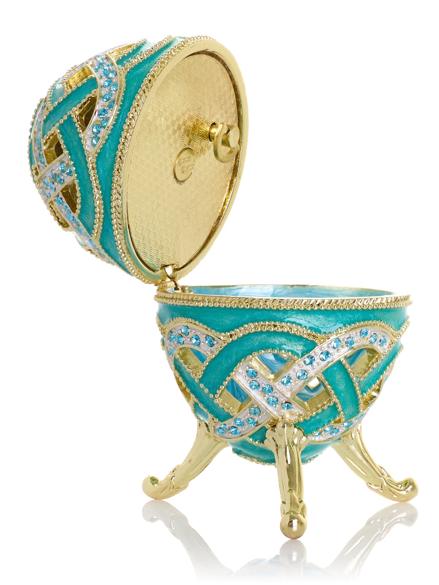 Turquoise Woven Lattice Egg Musical Trinket Box - Swan Lake by Tchaikovsky