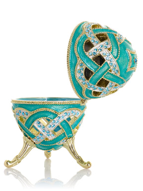 Turquoise Woven Lattice Egg Musical Trinket Box - Swan Lake by Tchaikovsky