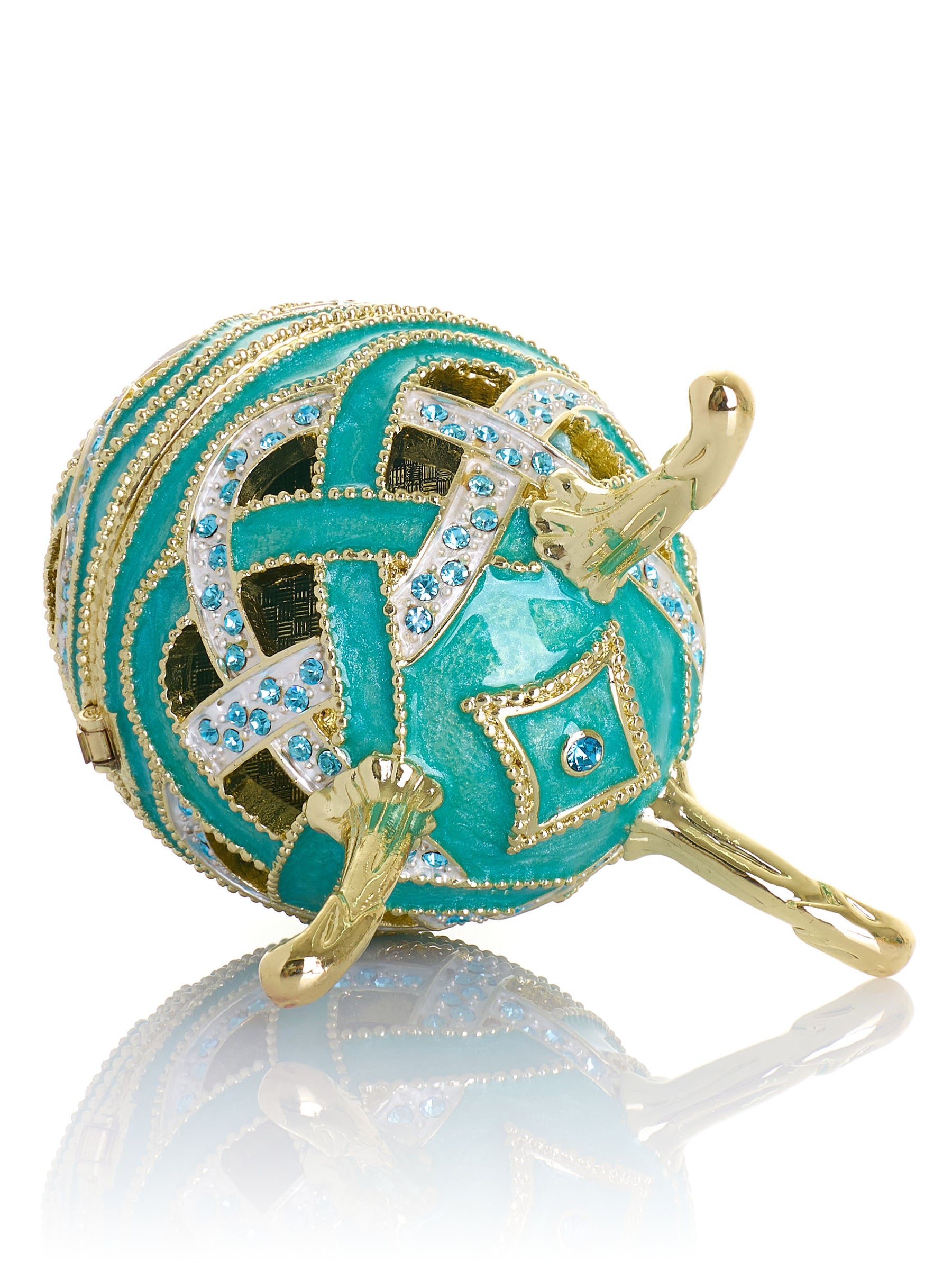 Turquoise Woven Lattice Egg Musical Trinket Box - Swan Lake by Tchaikovsky