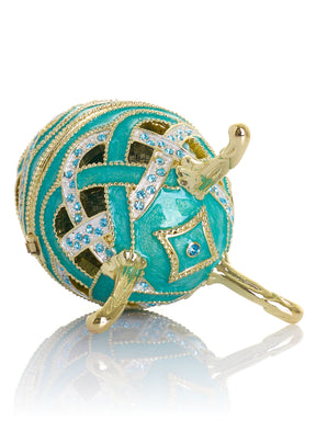 Turquoise Woven Lattice Egg Musical Trinket Box - Swan Lake by Tchaikovsky