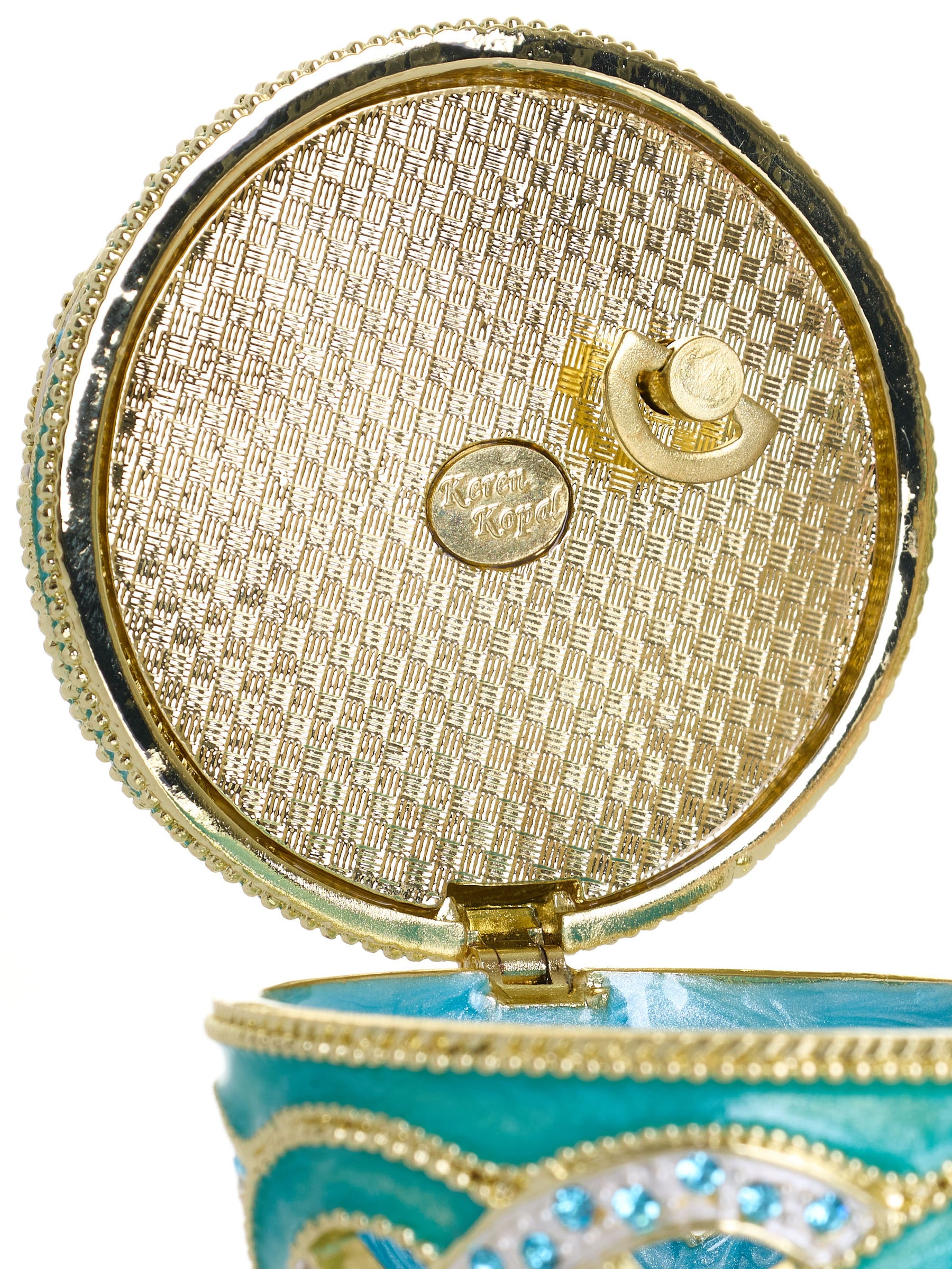 Turquoise Woven Lattice Egg Musical Trinket Box - Swan Lake by Tchaikovsky