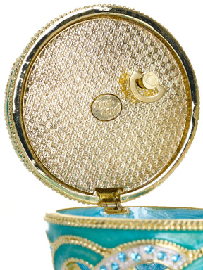 Turquoise Woven Lattice Egg Musical Trinket Box - Swan Lake by Tchaikovsky