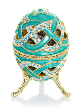 Turquoise Woven Lattice Egg Musical Trinket Box - Swan Lake by Tchaikovsky
