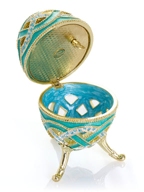 Turquoise Woven Lattice Egg Musical Trinket Box - Swan Lake by Tchaikovsky