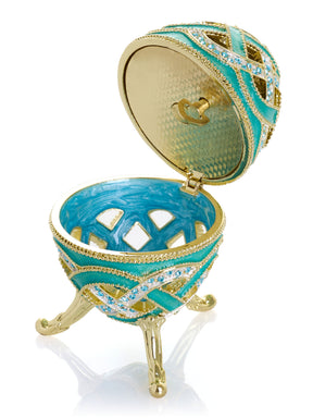 Turquoise Woven Lattice Egg Musical Trinket Box - Swan Lake by Tchaikovsky