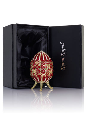 Red & Gold Geometric Egg Musical Trinket Box - Swan Lake by Tchaikovsky