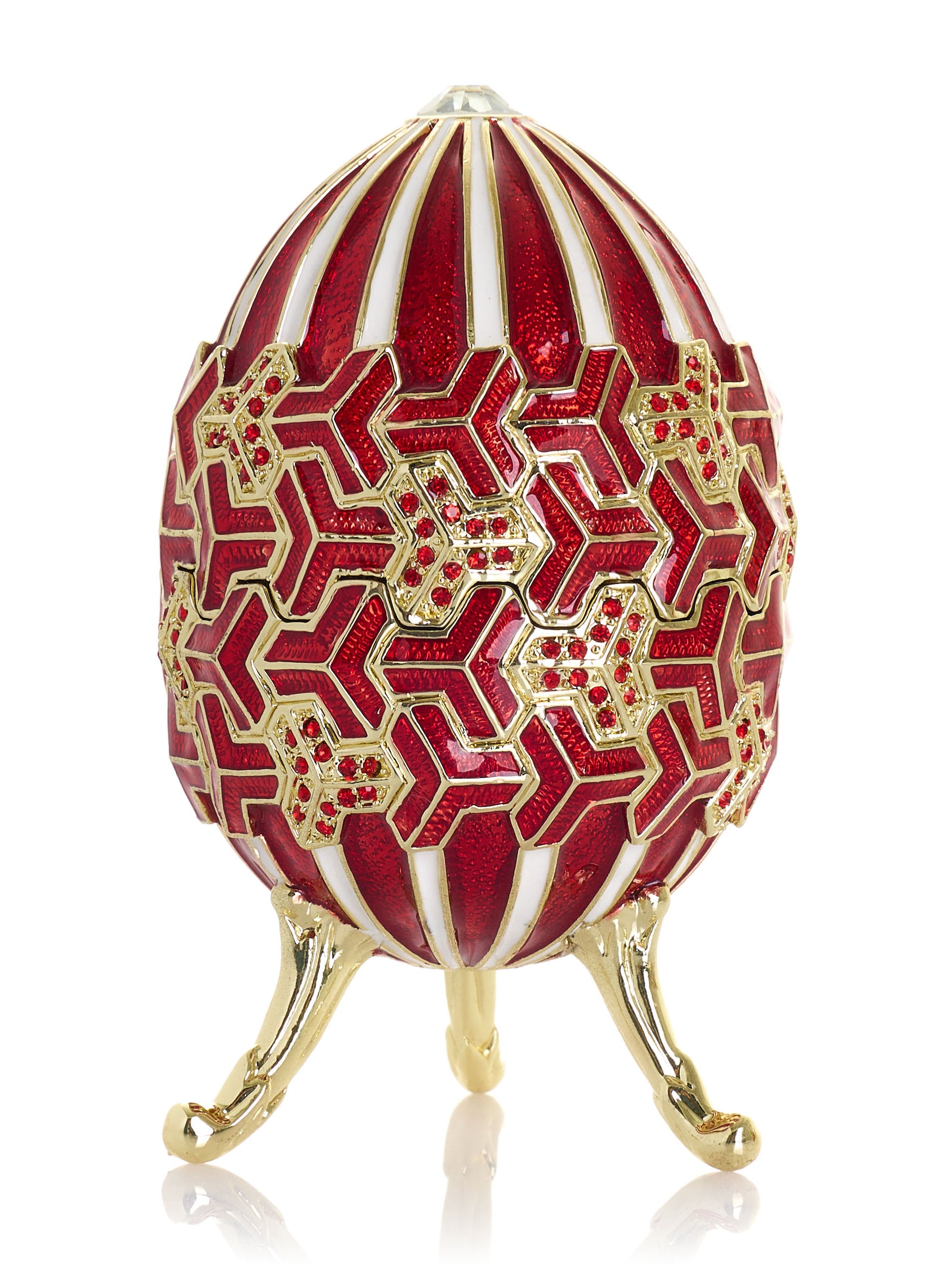 Red & Gold Geometric Egg Musical Trinket Box - Swan Lake by Tchaikovsky
