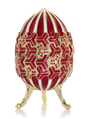 Red & Gold Geometric Egg Musical Trinket Box - Swan Lake by Tchaikovsky