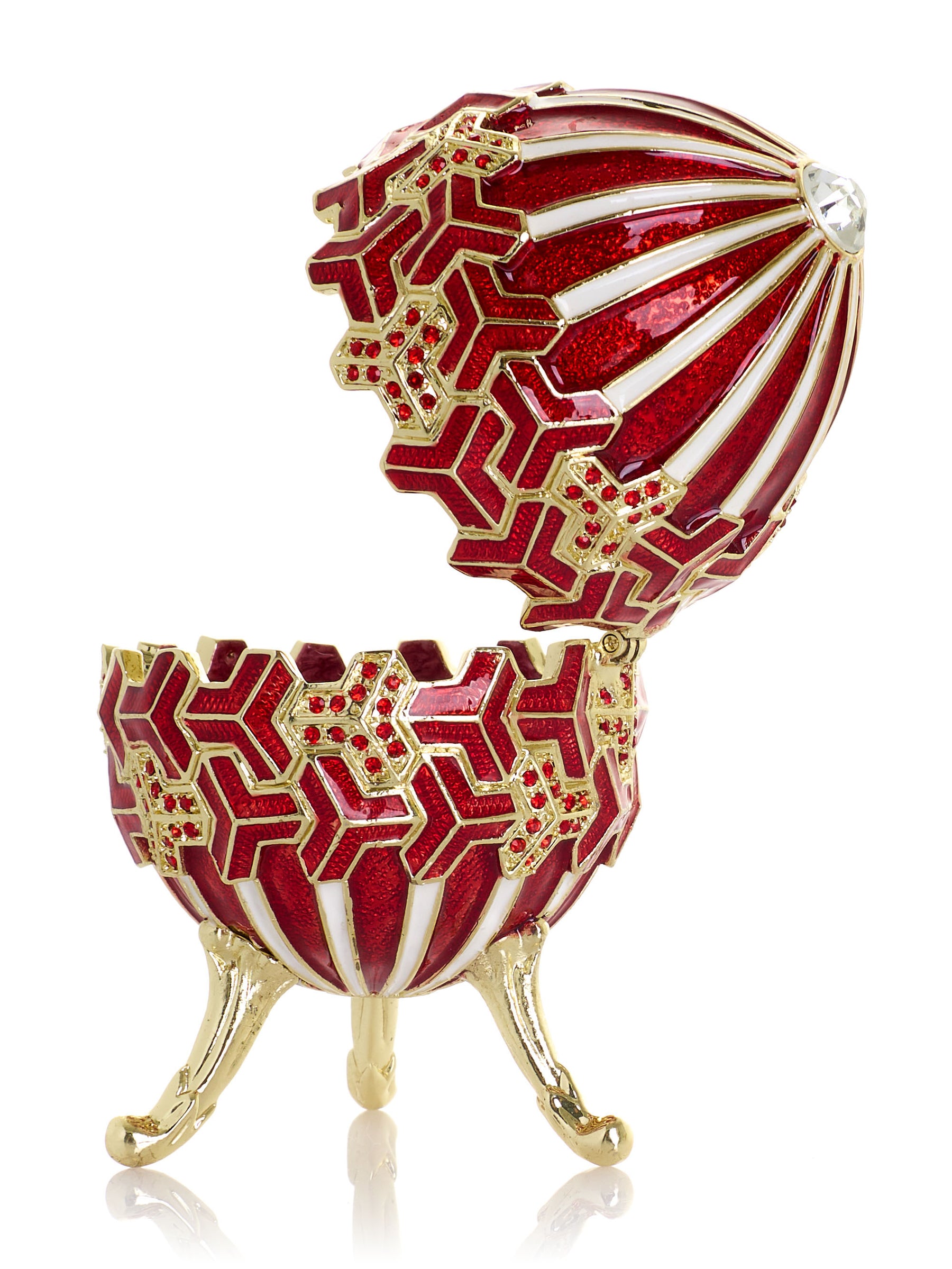 Red & Gold Geometric Egg Musical Trinket Box - Swan Lake by Tchaikovsky