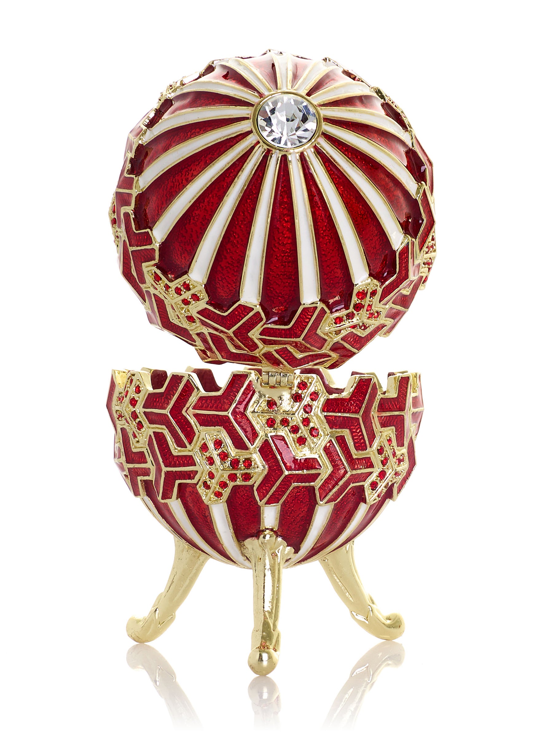 Red & Gold Geometric Egg Musical Trinket Box - Swan Lake by Tchaikovsky