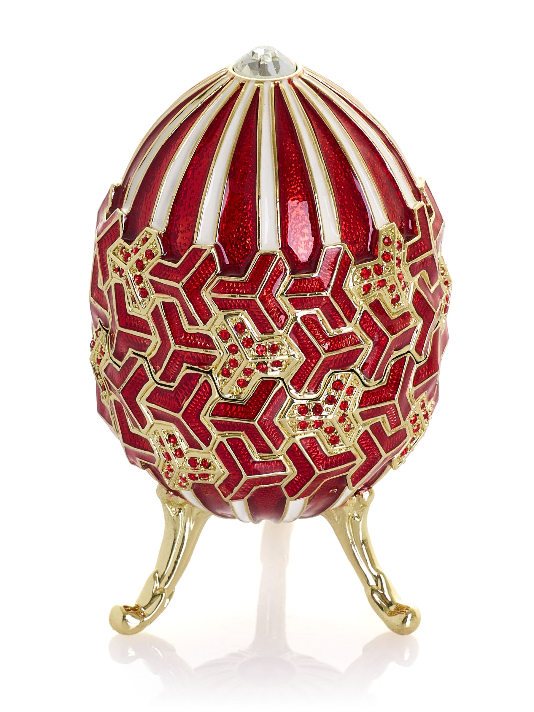 Red & Gold Geometric Egg Musical Trinket Box - Swan Lake by Tchaikovsky