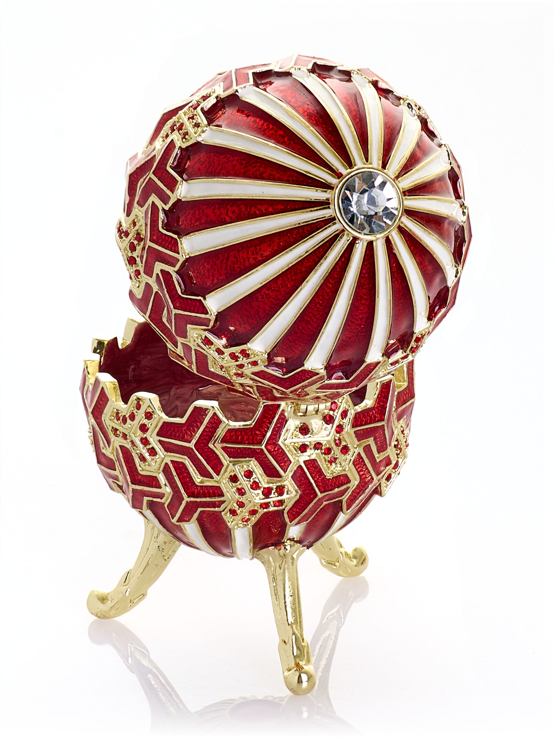 Red & Gold Geometric Egg Musical Trinket Box - Swan Lake by Tchaikovsky