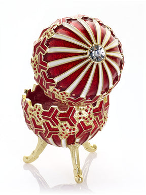 Red & Gold Geometric Egg Musical Trinket Box - Swan Lake by Tchaikovsky