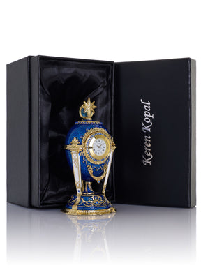 Royal Blue & Gold Clock Egg Trinket Box with Secret Compartment & Detachable Star