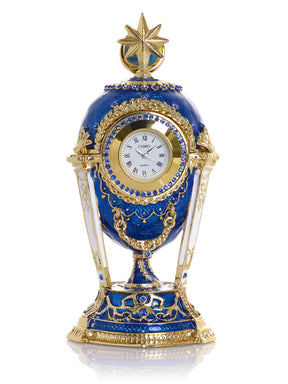 Royal Blue & Gold Clock Egg Trinket Box with Secret Compartment & Detachable Star