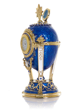 Royal Blue & Gold Clock Egg Trinket Box with Secret Compartment & Detachable Star