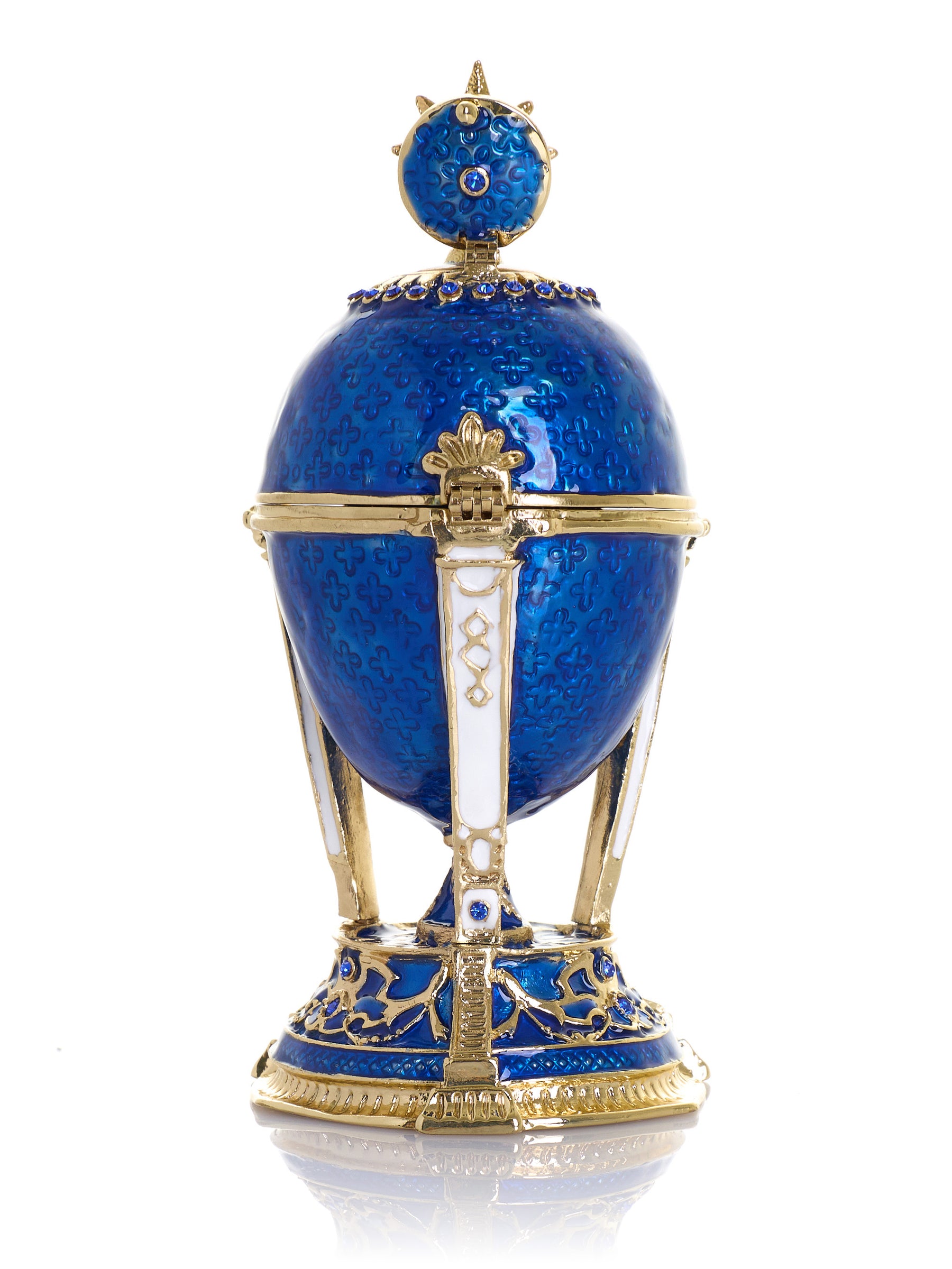 Royal Blue & Gold Clock Egg Trinket Box with Secret Compartment & Detachable Star