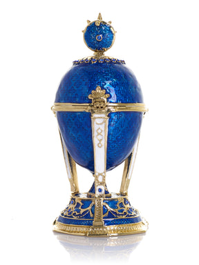 Royal Blue & Gold Clock Egg Trinket Box with Secret Compartment & Detachable Star