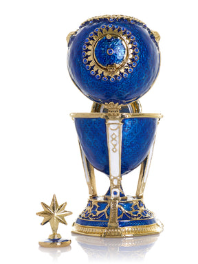 Royal Blue & Gold Clock Egg Trinket Box with Secret Compartment & Detachable Star