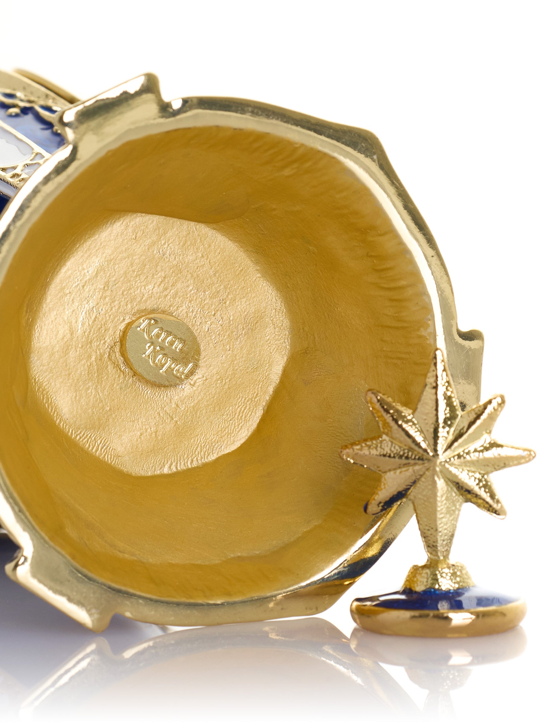 Royal Blue & Gold Clock Egg Trinket Box with Secret Compartment & Detachable Star