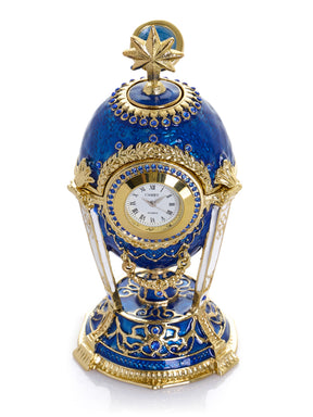 Royal Blue & Gold Clock Egg Trinket Box with Secret Compartment & Detachable Star
