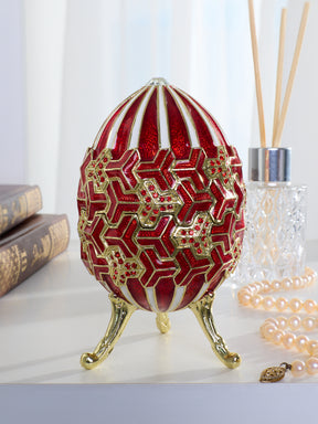 Red & Gold Geometric Egg Musical Trinket Box - Swan Lake by Tchaikovsky