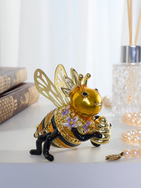 Queen Bee Holding a Beehive Trinket Box