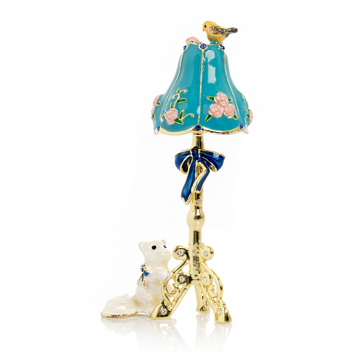 Gold Standing Lamp with Cat and Bird