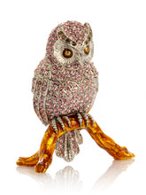 Pink &  Silver Crystal Owl on Amber Tree Branch Trinket Box