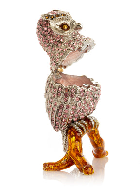 Pink &  Silver Crystal Owl on Amber Tree Branch Trinket Box