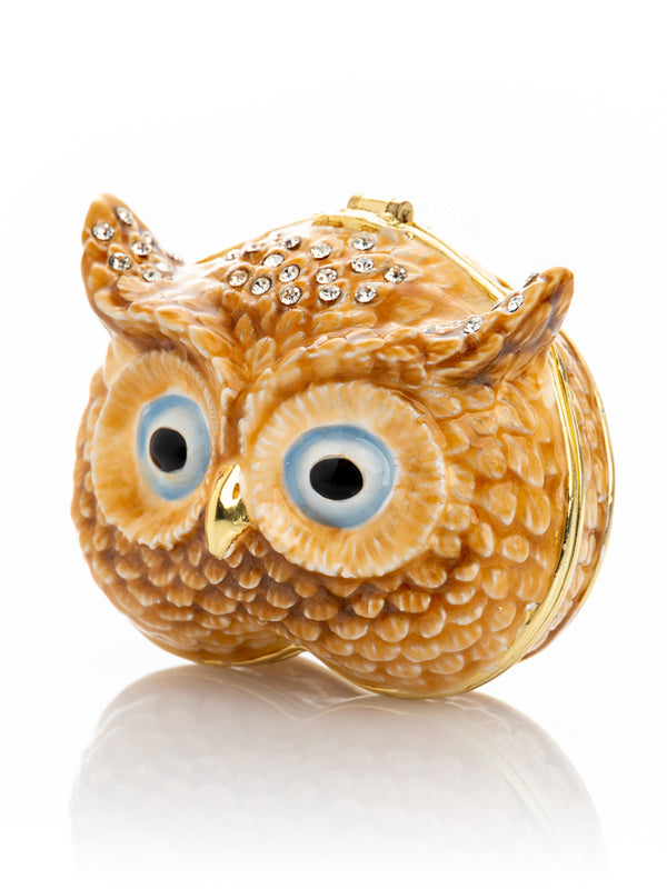Boîte à bijoux visage de hibou brun