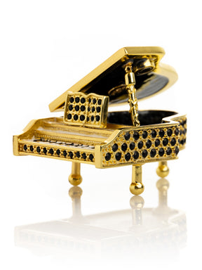 Golden White Piano with Black Crystals