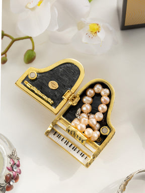 Golden White Piano with Black Crystals