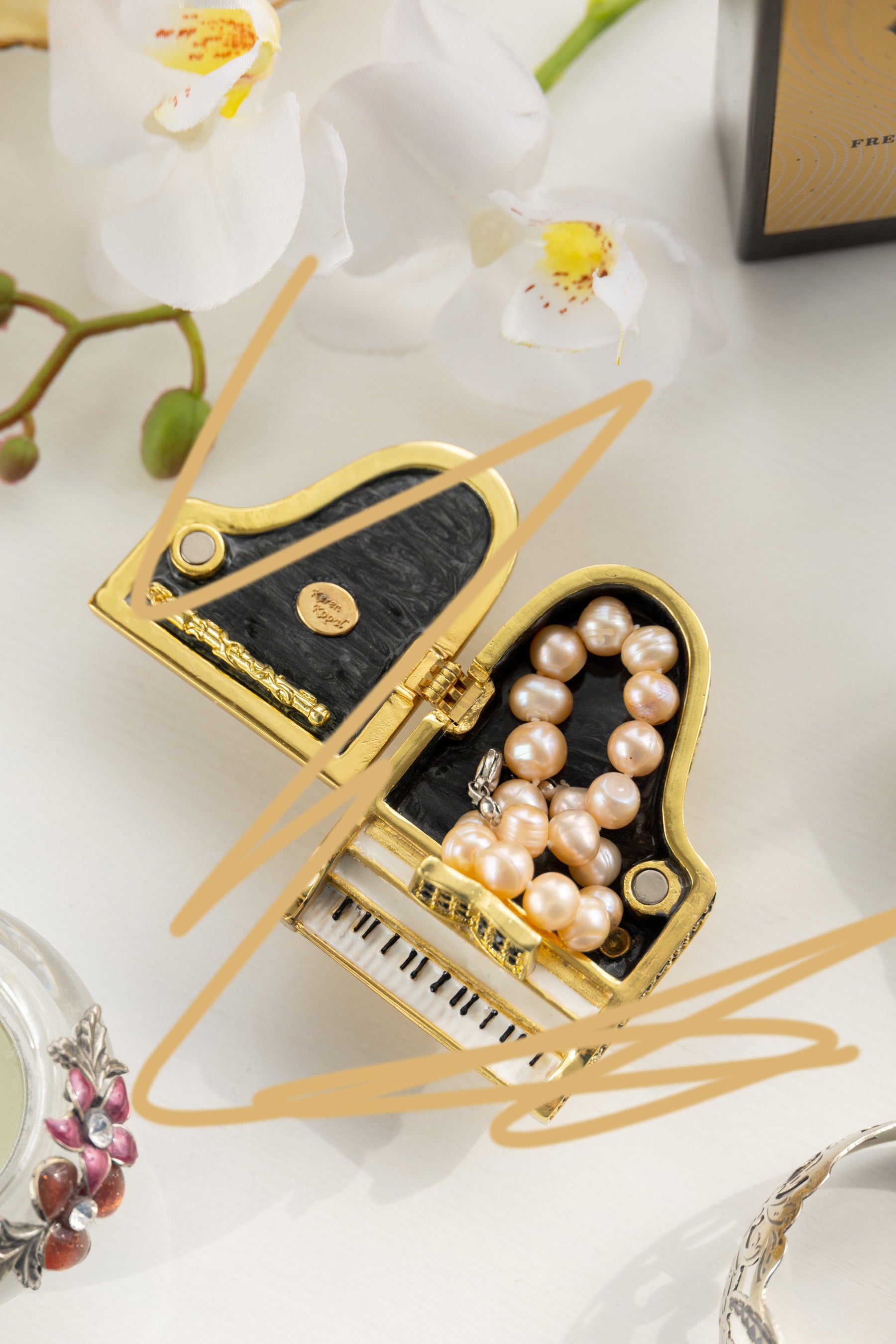 Keren Kopal Golden White Piano with Black Crystals