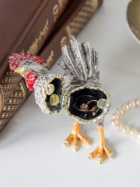 Gray Rooster Jewelry Trinket Box