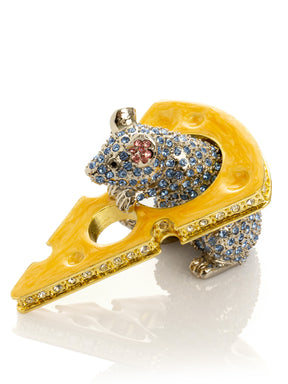 Keren Kopal Sparkling Mouse Peeking from Yellow Cheese Trinket Box