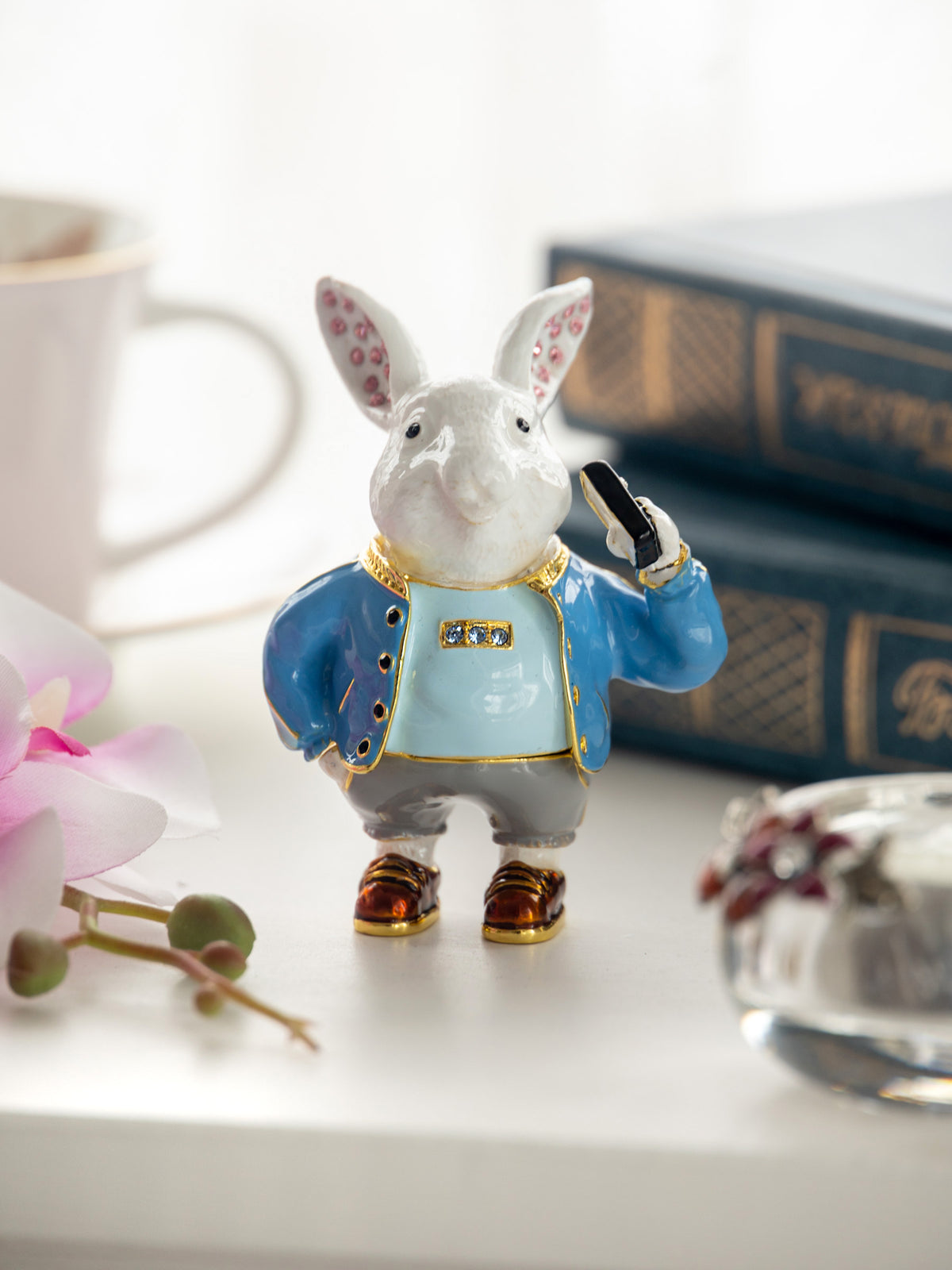 Businessman Rabbit with Cellphone Trinket Box