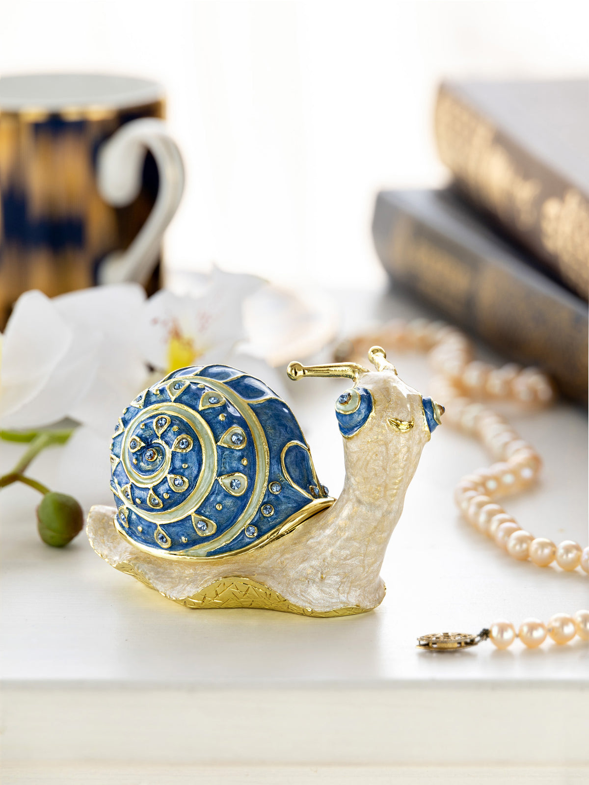 Keren Kopal Gold & Blue Jeweled Snail Trinket Box